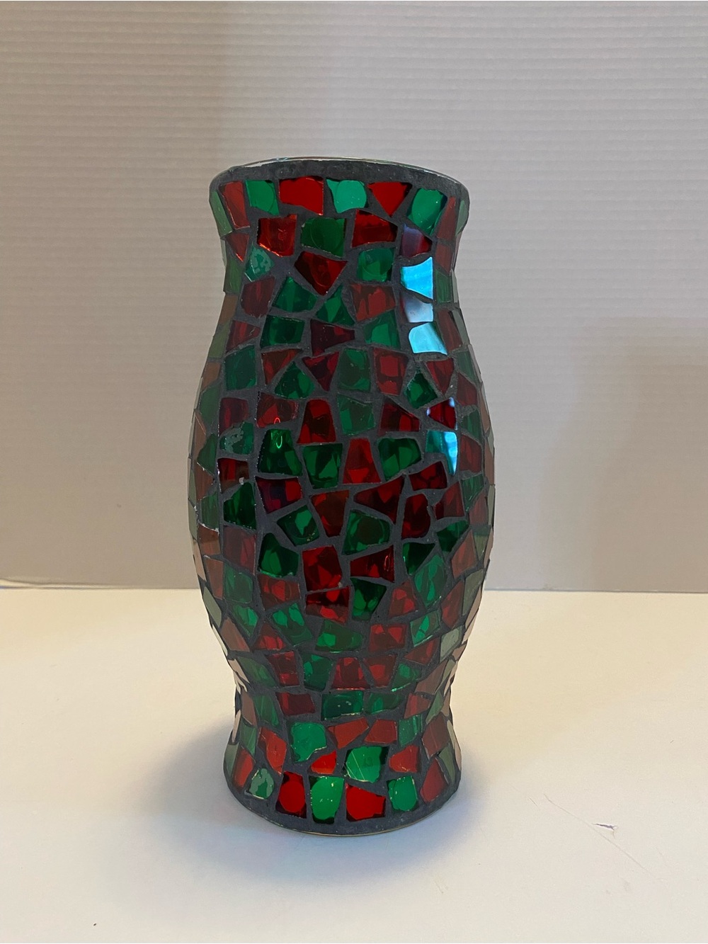 Mosaic Hurricane Candle Holder Shade Red & Green Boho Moroccan Decor 9.5”